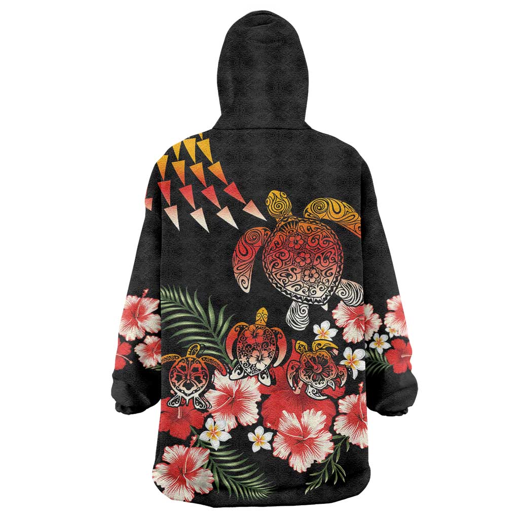 Hawaiian Hibiscus Turtle and Tropical Flower Wearable Blanket Hoodie Dynamic Vibe