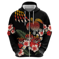 Hawaiian Hibiscus Turtle and Tropical Flower Zip Hoodie Dynamic Vibe
