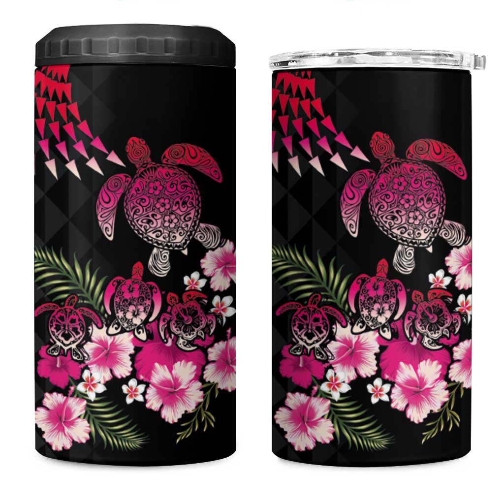 Hawaiian Hibiscus Turtle and Tropical Flower 4 in 1 Can Cooler Tumbler Sweet Vibe
