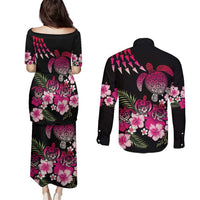 Hawaiian Hibiscus Turtle and Tropical Flower Couples Matching Puletasi and Long Sleeve Button Shirt Sweet Vibe LT03 - Polynesian Pride