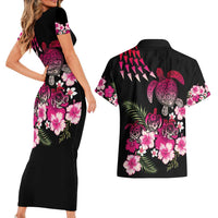 Hawaiian Hibiscus Turtle and Tropical Flower Couples Matching Short Sleeve Bodycon Dress and Hawaiian Shirt Sweet Vibe