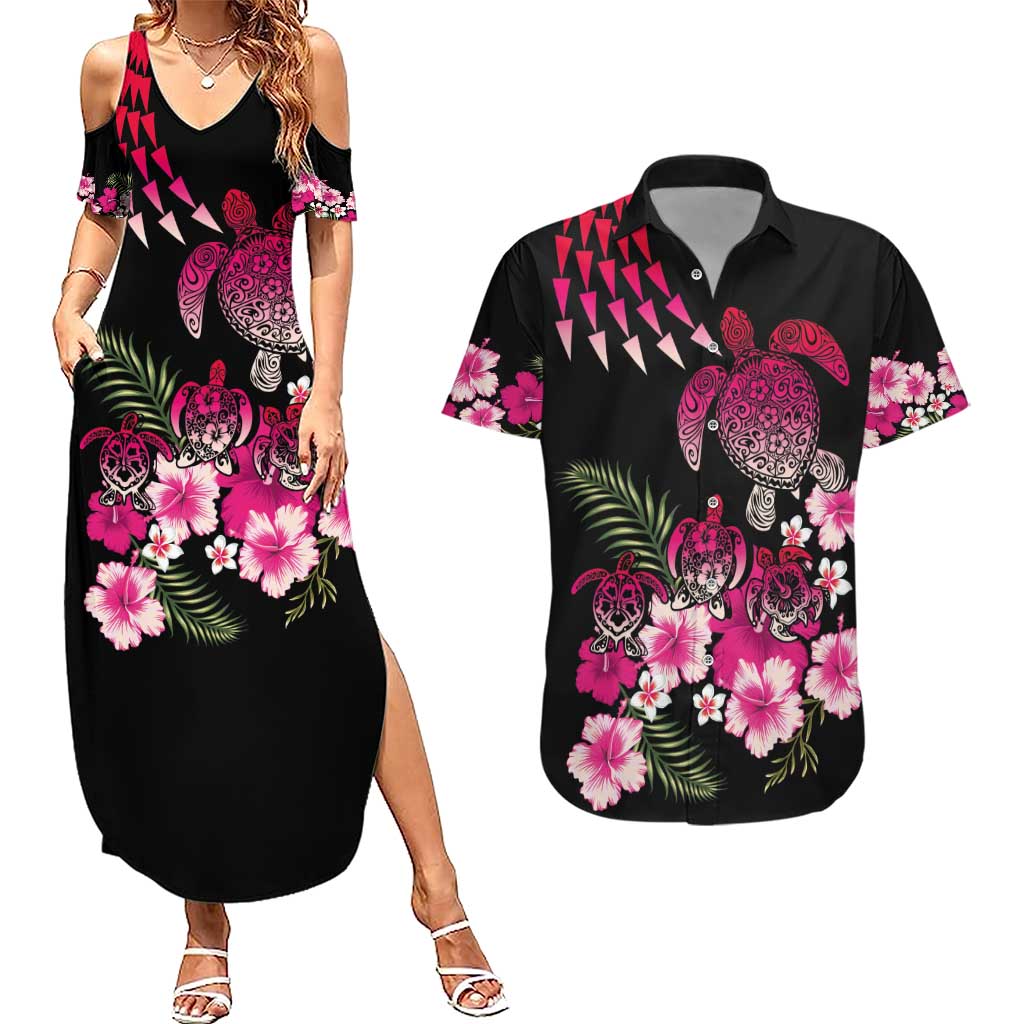 Hawaiian Hibiscus Turtle and Tropical Flower Couples Matching Summer Maxi Dress and Hawaiian Shirt Sweet Vibe