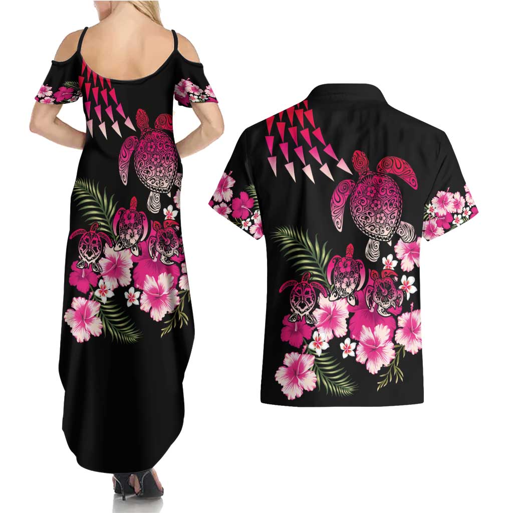 Hawaiian Hibiscus Turtle and Tropical Flower Couples Matching Summer Maxi Dress and Hawaiian Shirt Sweet Vibe