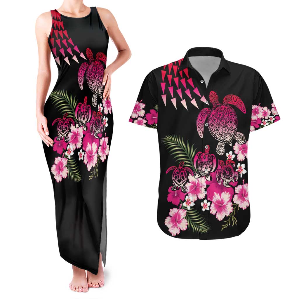Hawaiian Hibiscus Turtle and Tropical Flower Couples Matching Tank Maxi Dress and Hawaiian Shirt Sweet Vibe