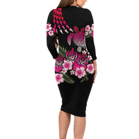 Hawaiian Hibiscus Turtle and Tropical Flower Family Matching Long Sleeve Bodycon Dress and Hawaiian Shirt Sweet Vibe