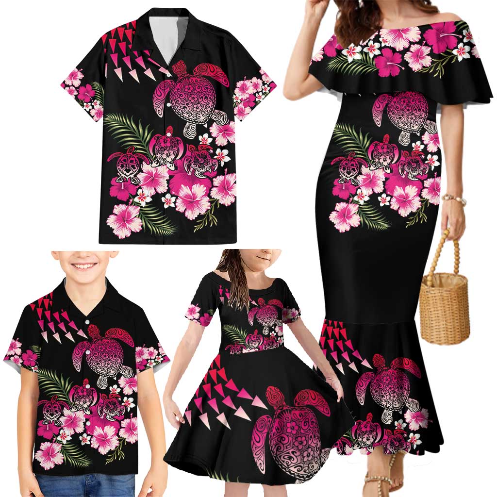 Hawaiian Hibiscus Turtle and Tropical Flower Family Matching Mermaid Dress and Hawaiian Shirt Sweet Vibe