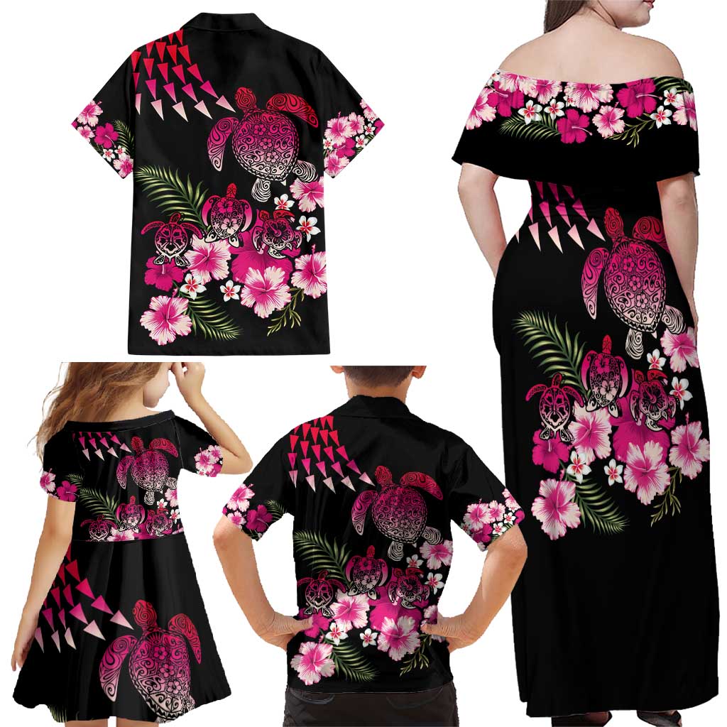 Hawaiian Hibiscus Turtle and Tropical Flower Family Matching Off Shoulder Maxi Dress and Hawaiian Shirt Sweet Vibe