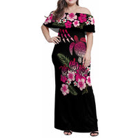 Hawaiian Hibiscus Turtle and Tropical Flower Family Matching Off Shoulder Maxi Dress and Hawaiian Shirt Sweet Vibe