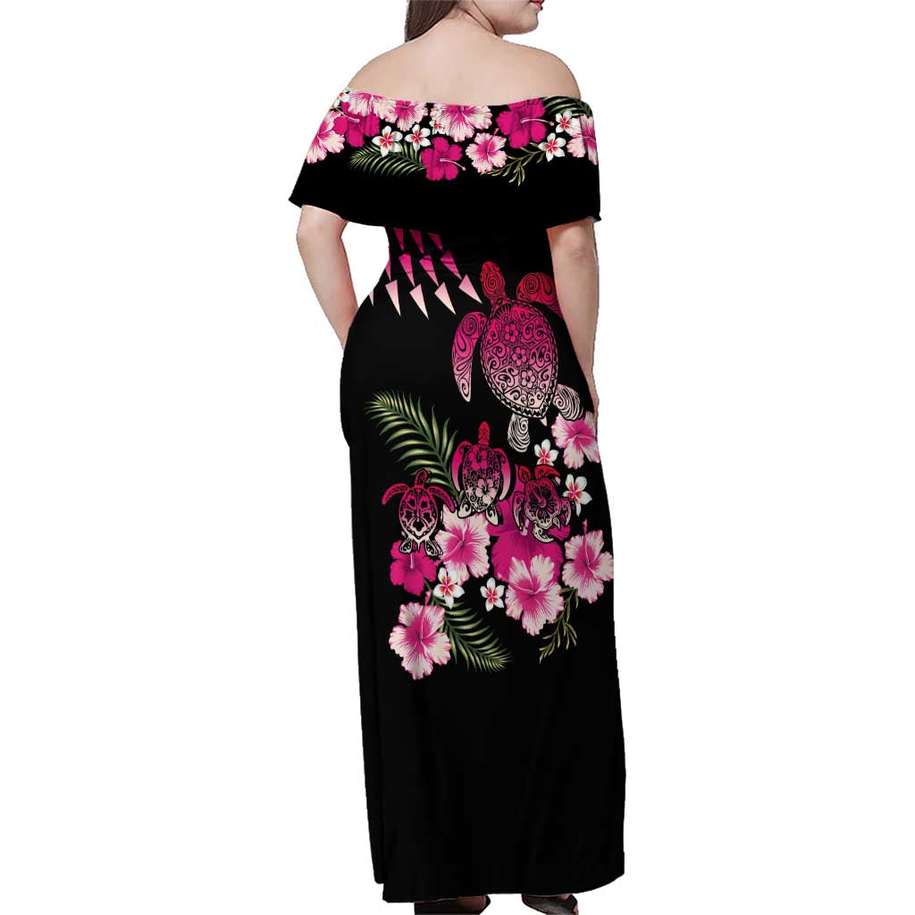 Hawaiian Hibiscus Turtle and Tropical Flower Family Matching Off Shoulder Maxi Dress and Hawaiian Shirt Sweet Vibe