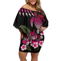 Hawaiian Hibiscus Turtle and Tropical Flower Family Matching Off Shoulder Short Dress and Hawaiian Shirt Sweet Vibe