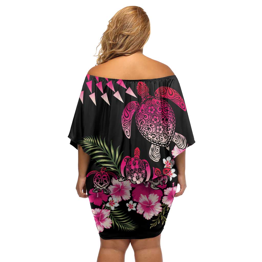 Hawaiian Hibiscus Turtle and Tropical Flower Family Matching Off Shoulder Short Dress and Hawaiian Shirt Sweet Vibe