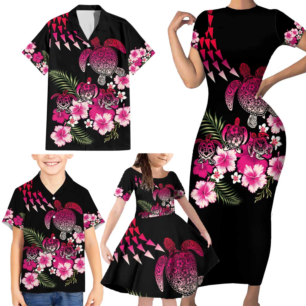 Hawaiian Hibiscus Turtle and Tropical Flower Family Matching Short Sleeve Bodycon Dress and Hawaiian Shirt Sweet Vibe