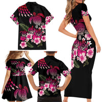 Hawaiian Hibiscus Turtle and Tropical Flower Family Matching Short Sleeve Bodycon Dress and Hawaiian Shirt Sweet Vibe