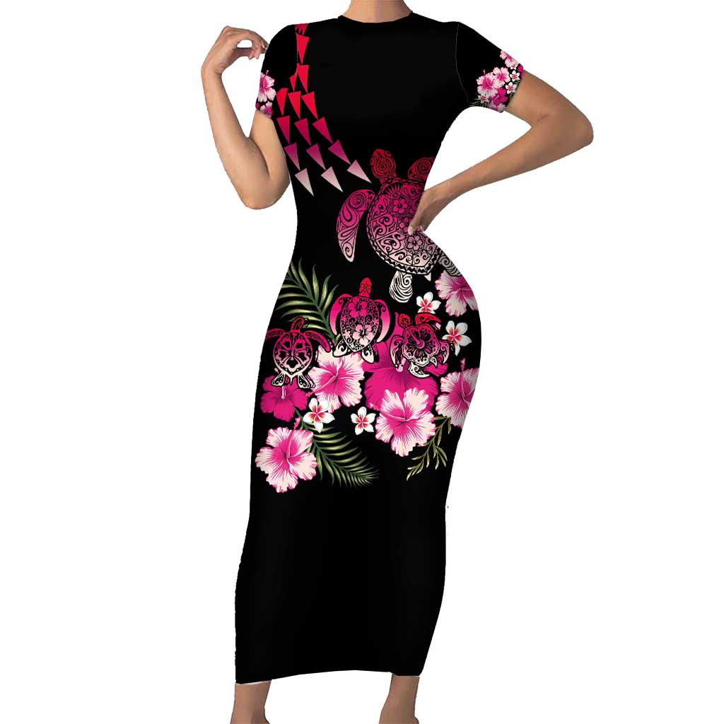 Hawaiian Hibiscus Turtle and Tropical Flower Family Matching Short Sleeve Bodycon Dress and Hawaiian Shirt Sweet Vibe