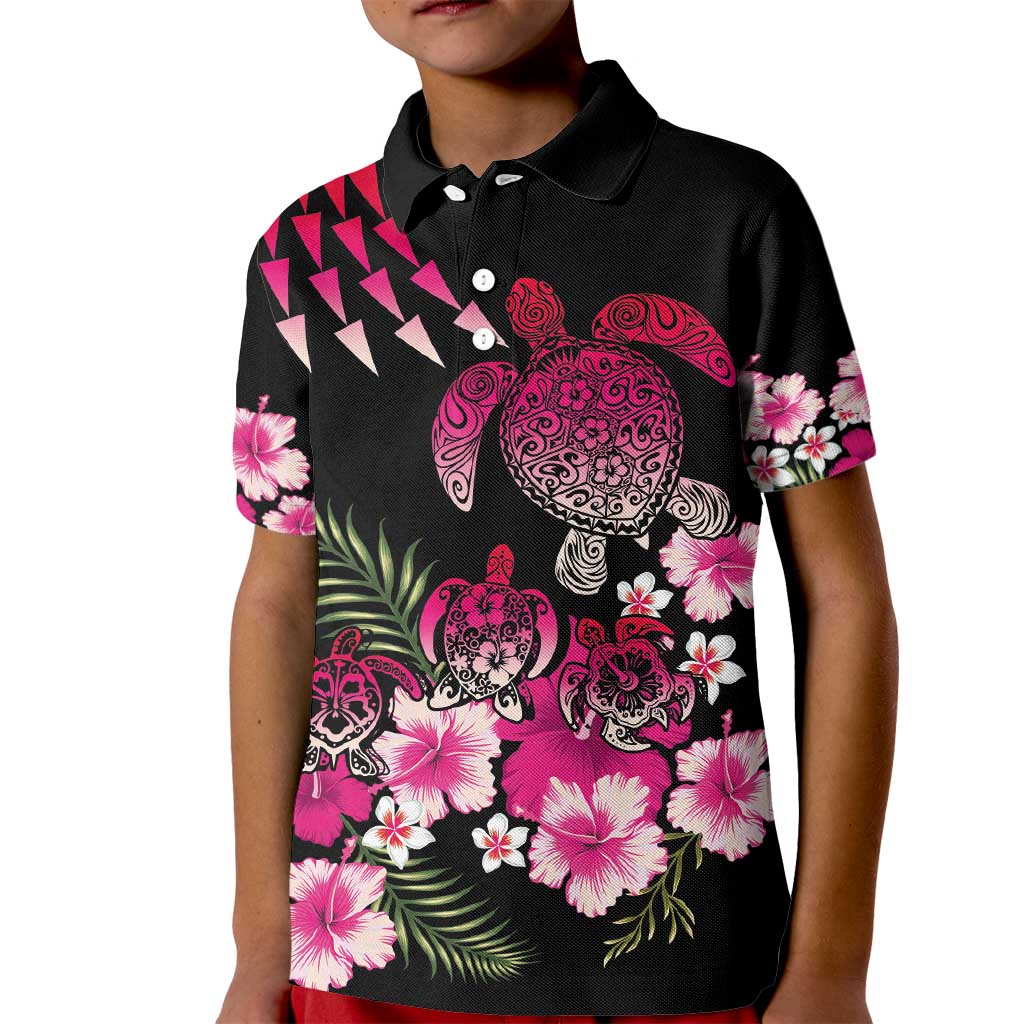Hawaiian Hibiscus Turtle and Tropical Flower Kid Polo Shirt Sweet Vibe