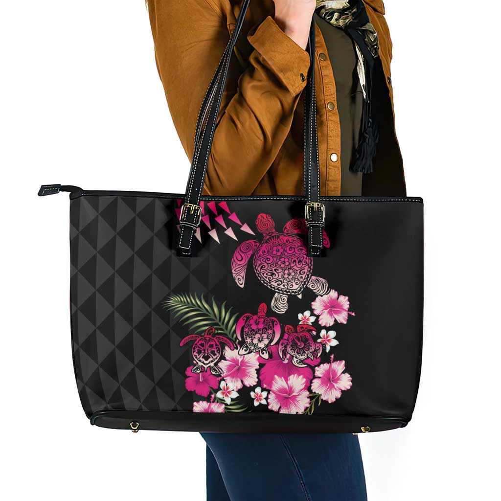 Hawaiian Hibiscus Turtle and Tropical Flower Leather Tote Bag Sweet Vibe