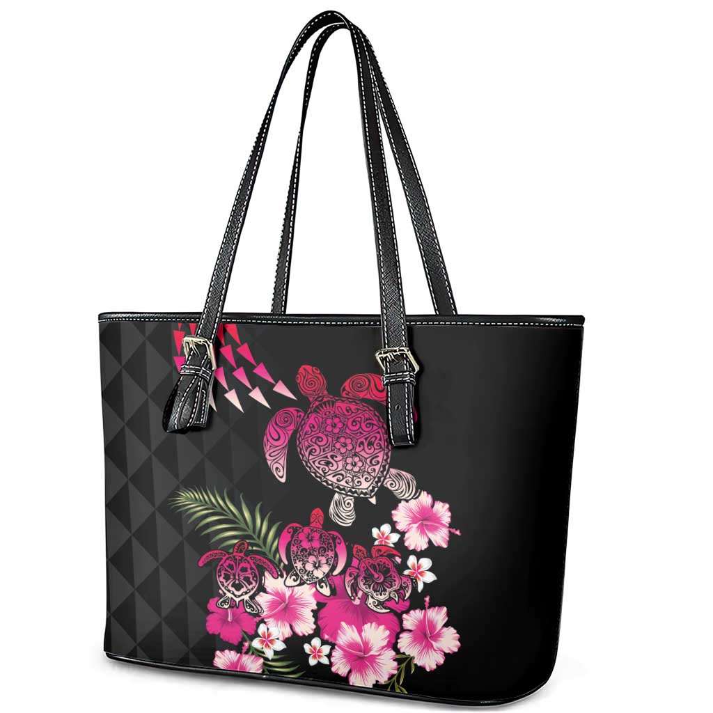 Hawaiian Hibiscus Turtle and Tropical Flower Leather Tote Bag Sweet Vibe