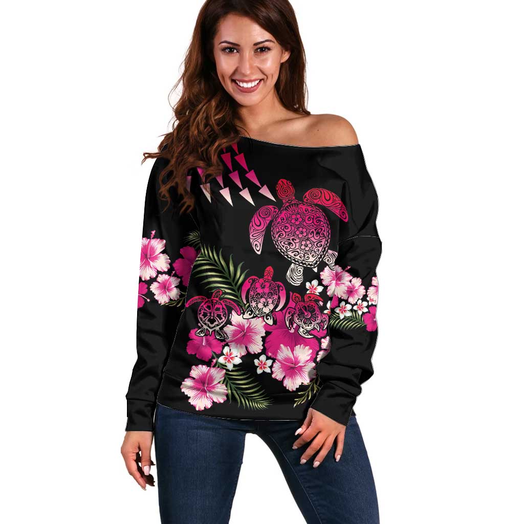 Hawaiian Hibiscus Turtle and Tropical Flower Off Shoulder Sweater Sweet Vibe