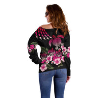 Hawaiian Hibiscus Turtle and Tropical Flower Off Shoulder Sweater Sweet Vibe