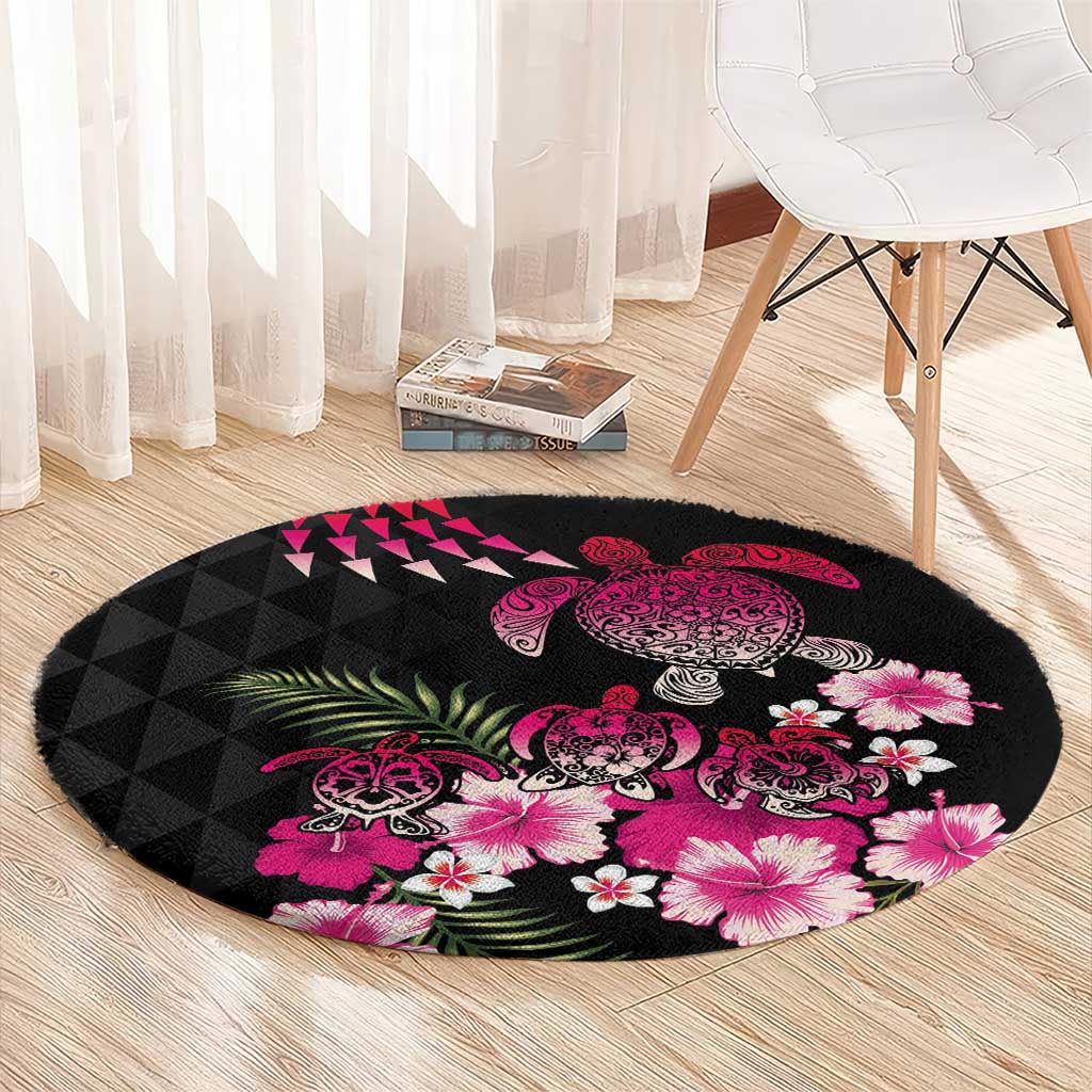 Hawaiian Hibiscus Turtle and Tropical Flower Round Carpet Sweet Vibe