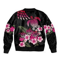 Hawaiian Hibiscus Turtle and Tropical Flower Sleeve Zip Bomber Jacket Sweet Vibe