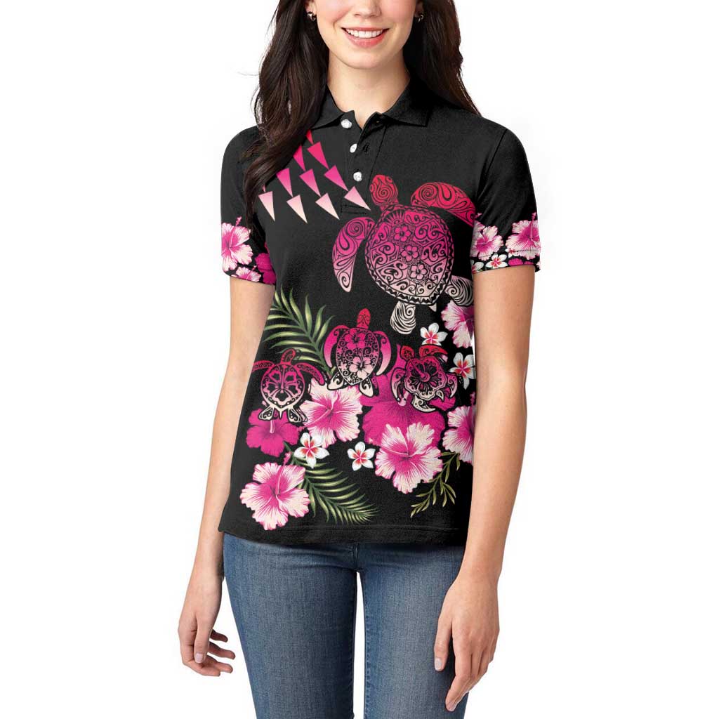 Hawaiian Hibiscus Turtle and Tropical Flower Women Polo Shirt Sweet Vibe