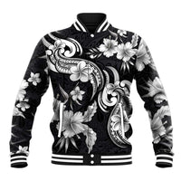 Hawaiian-Polynesian Art Tattoo Baseball Jacket Hibiscus and Plumeria Grayscale