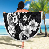 Hawaiian-Polynesian Art Tattoo Beach Blanket Hibiscus and Plumeria Grayscale