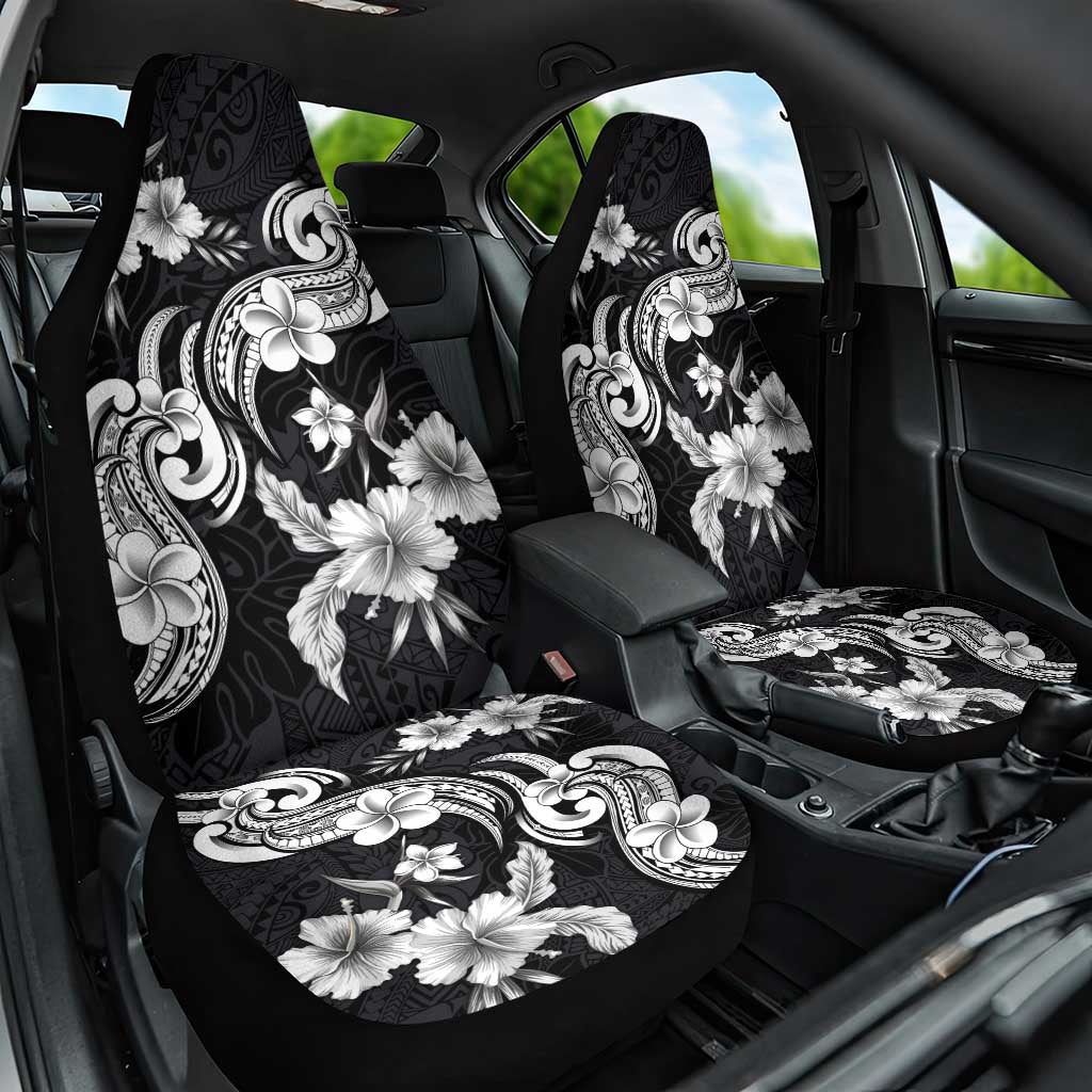 Hawaiian-Polynesian Art Tattoo Car Seat Cover Hibiscus and Plumeria Grayscale