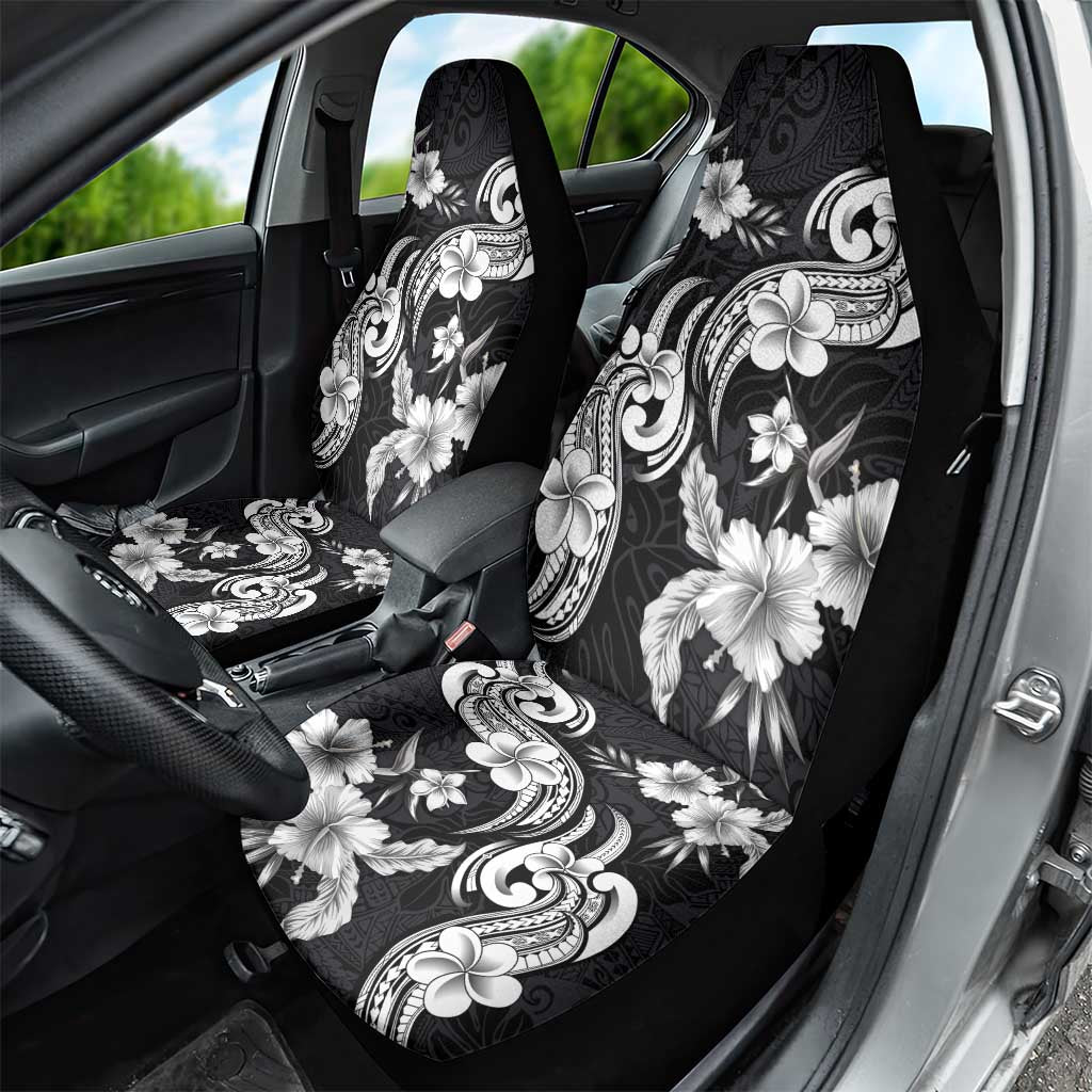 Hawaiian-Polynesian Art Tattoo Car Seat Cover Hibiscus and Plumeria Grayscale
