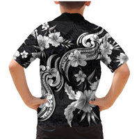 Hawaiian-Polynesian Art Tattoo Family Matching Mermaid Dress and Hawaiian Shirt Hibiscus and Plumeria Grayscale