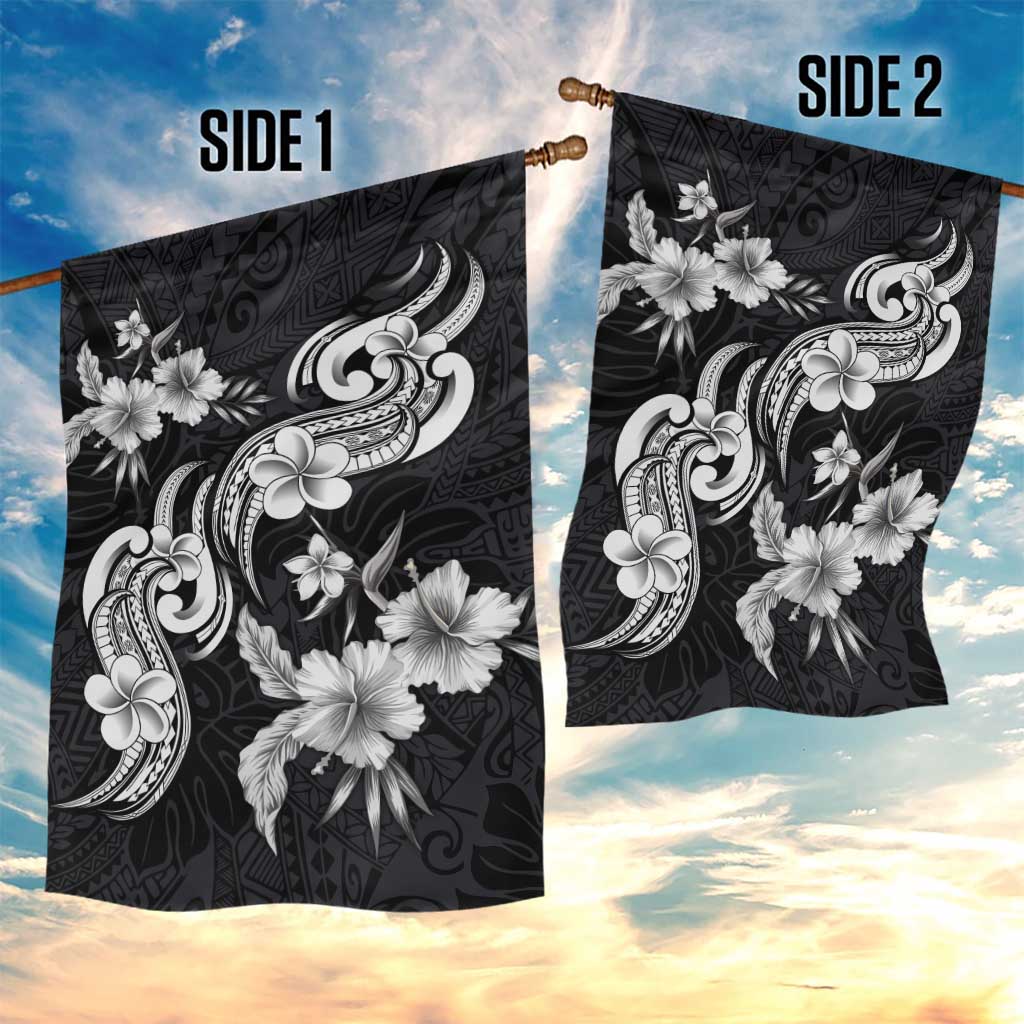 Hawaiian-Polynesian Art Tattoo Garden Flag Hibiscus and Plumeria Grayscale