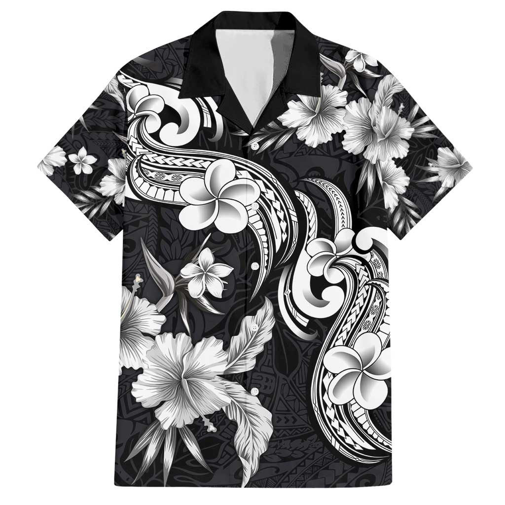 Hawaiian-Polynesian Art Tattoo Hawaiian Shirt Hibiscus and Plumeria Grayscale