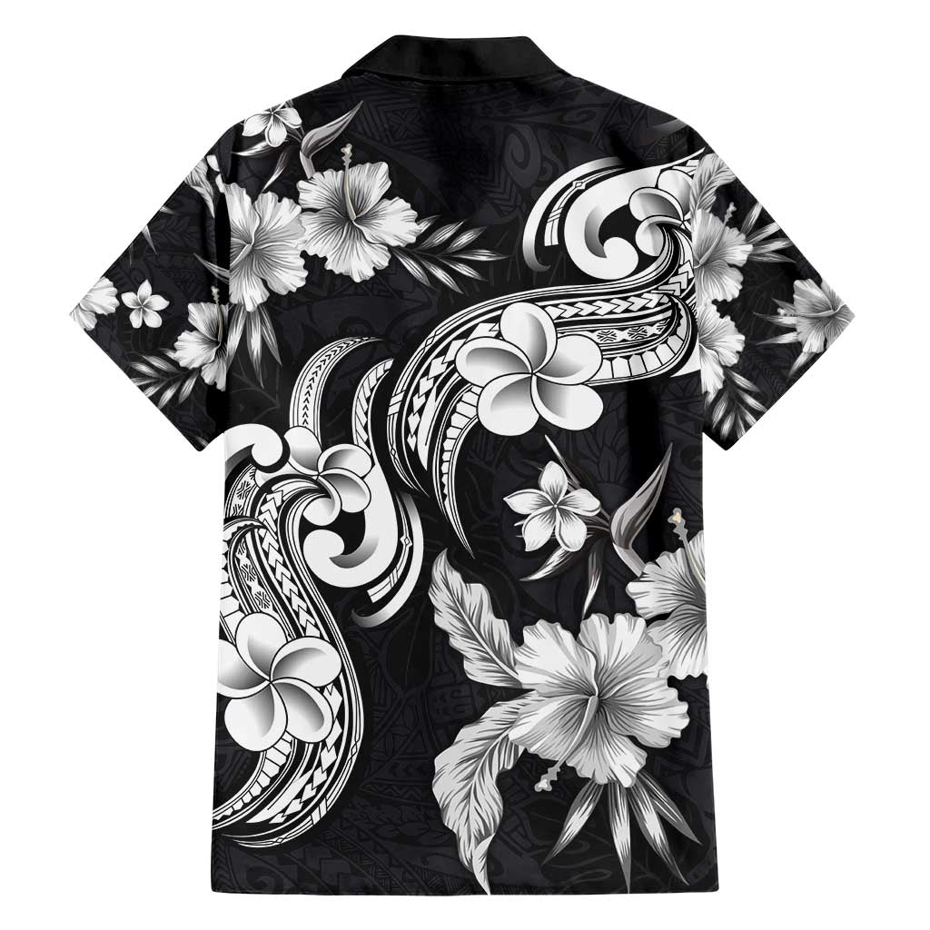 Hawaiian-Polynesian Art Tattoo Hawaiian Shirt Hibiscus and Plumeria Grayscale