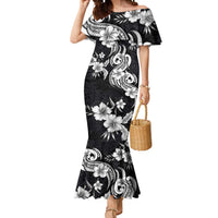 Hawaiian-Polynesian Art Tattoo Mermaid Dress Hibiscus and Plumeria Grayscale