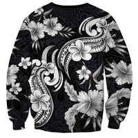 Hawaiian-Polynesian Art Tattoo Sweatshirt Hibiscus and Plumeria Grayscale LT03 - Polynesian Pride