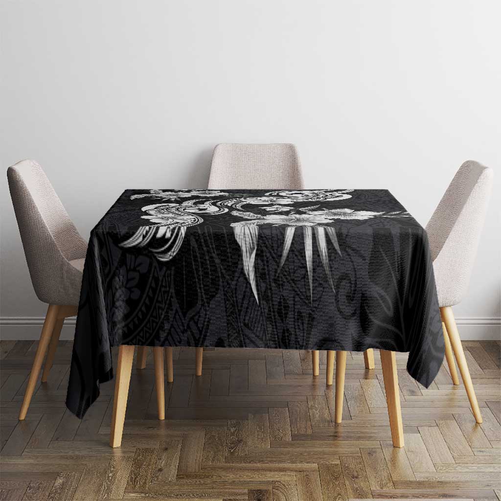 Hawaiian-Polynesian Art Tattoo Tablecloth Hibiscus and Plumeria Grayscale