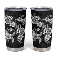 Hawaiian-Polynesian Art Tattoo Tumbler Cup Hibiscus and Plumeria Grayscale