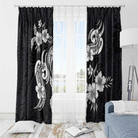 Hawaiian-Polynesian Art Tattoo Window Curtain Hibiscus and Plumeria Grayscale