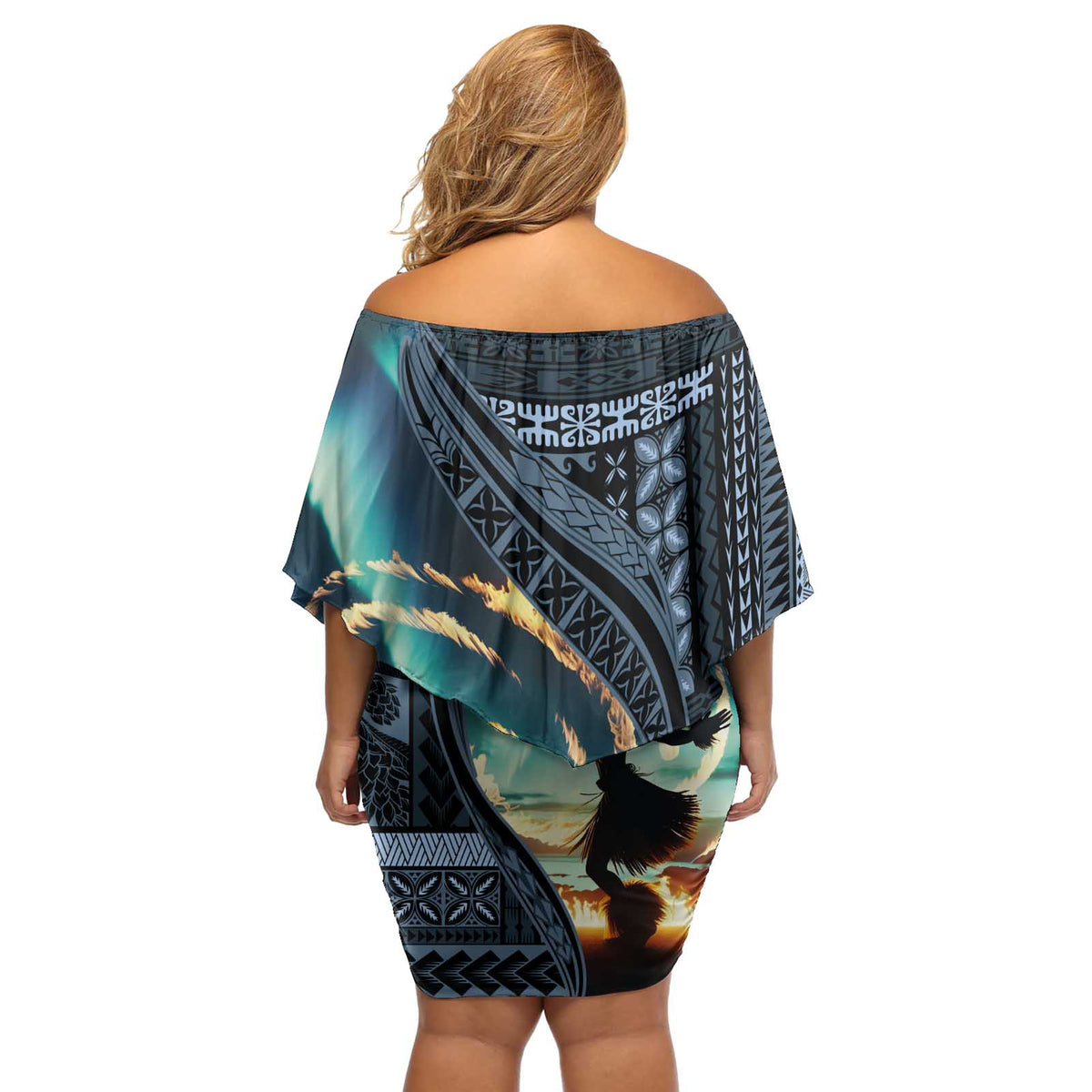 Samoan Siapo Motif and Siva Afi Dance Off Shoulder Short Dress