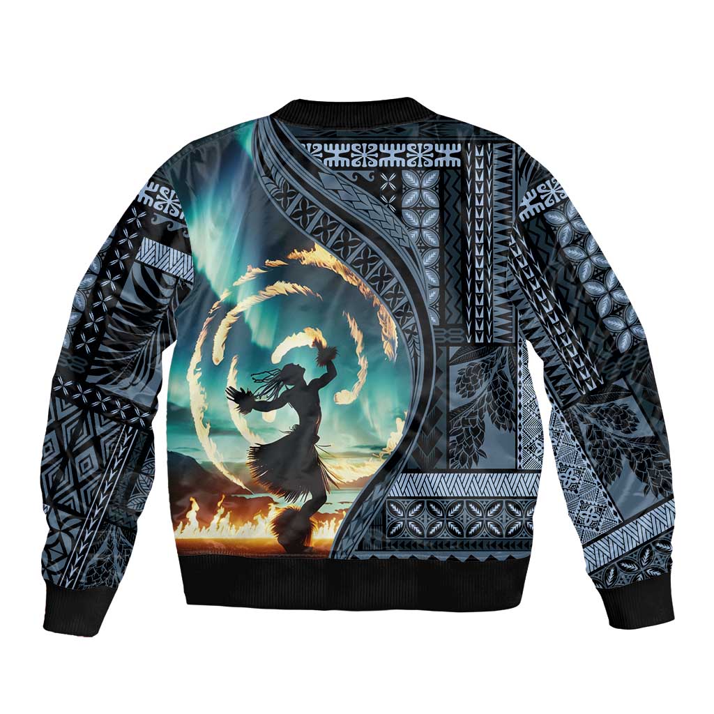 Samoan Siapo Motif and Siva Afi Dance Sleeve Zip Bomber Jacket
