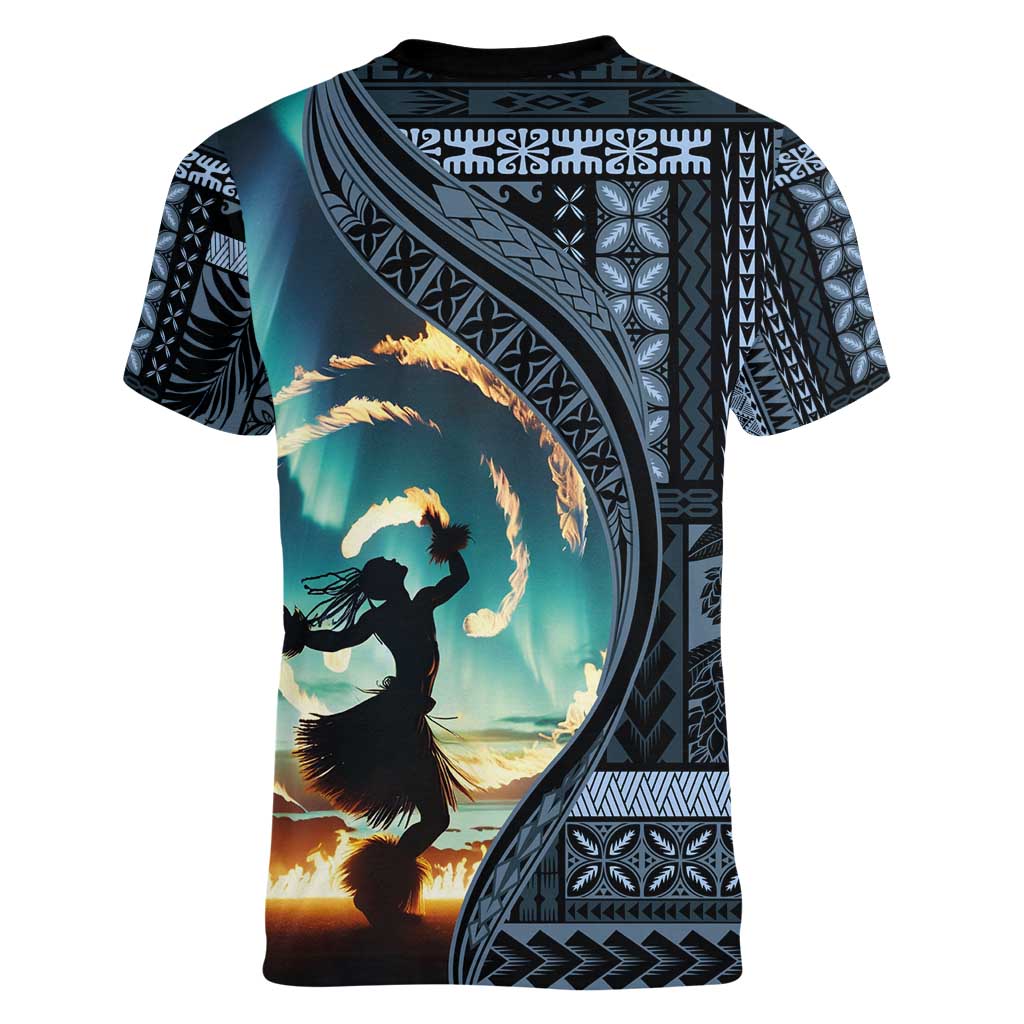 Samoan Siapo Motif and Siva Afi Dance Women V-Neck T-Shirt