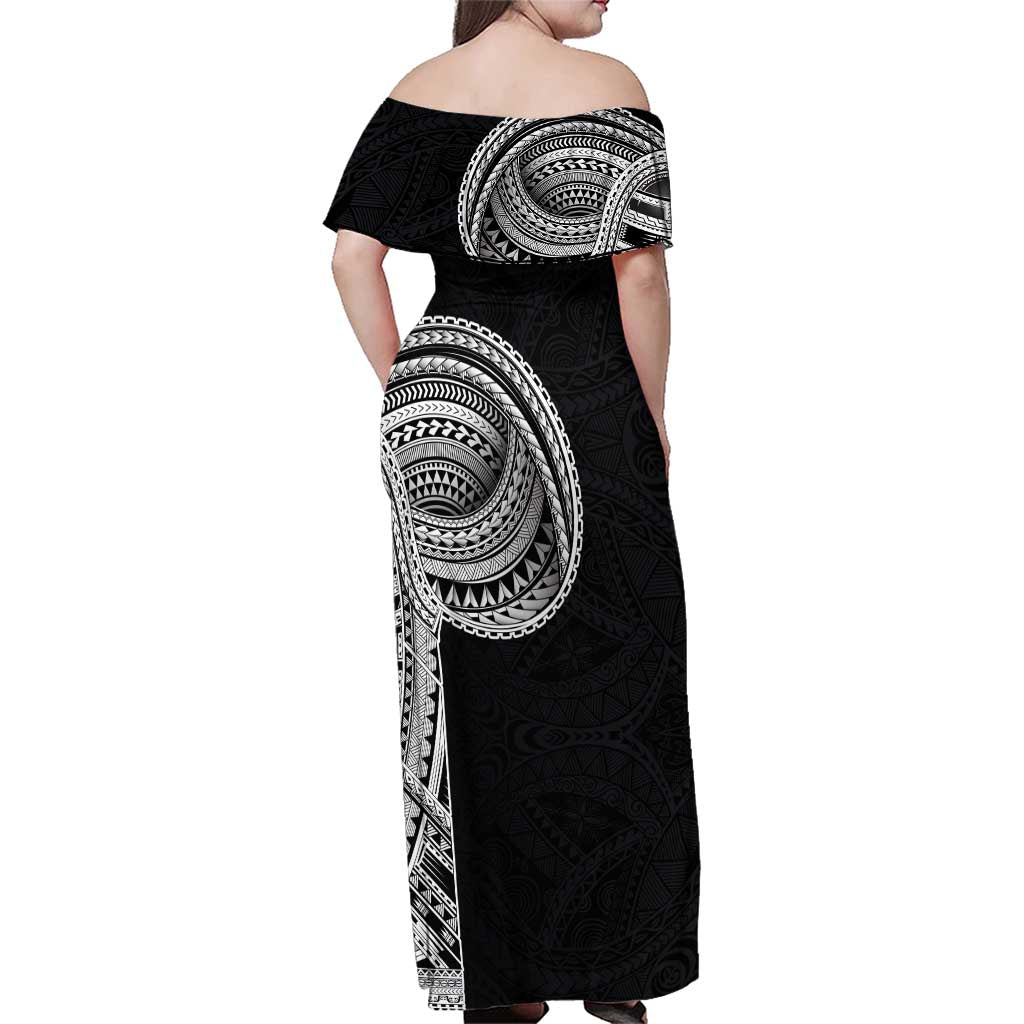 Samoan Art Tattoo Polynesian Pattern Family Matching Off Shoulder Maxi Dress and Hawaiian Shirt