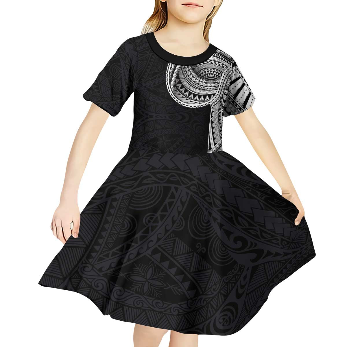 Samoan Art Tattoo Polynesian Pattern Kid Short Sleeve Dress