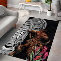 Samoan Warrior Art Tattoo Area Rug Polynesian Pattern and Teuila