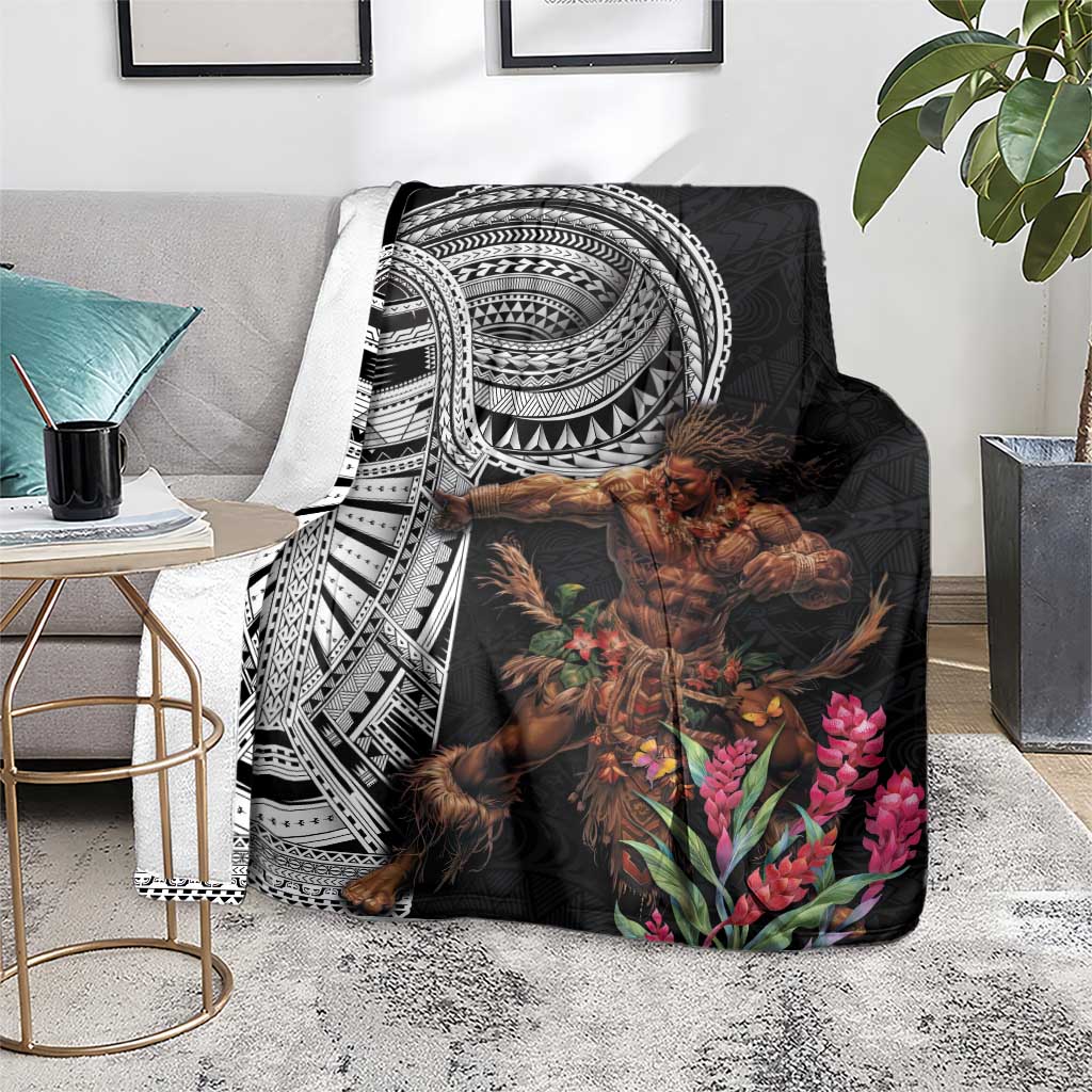 Samoan Warrior Art Tattoo Blanket Polynesian Pattern and Teuila