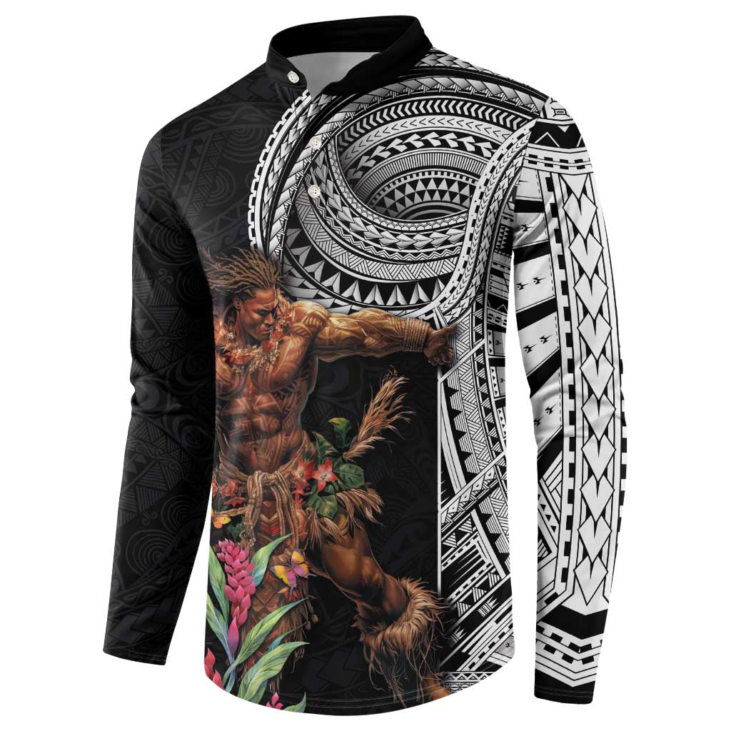 Samoan Warrior Art Tattoo Button Sweatshirt Polynesian Pattern and Teuila