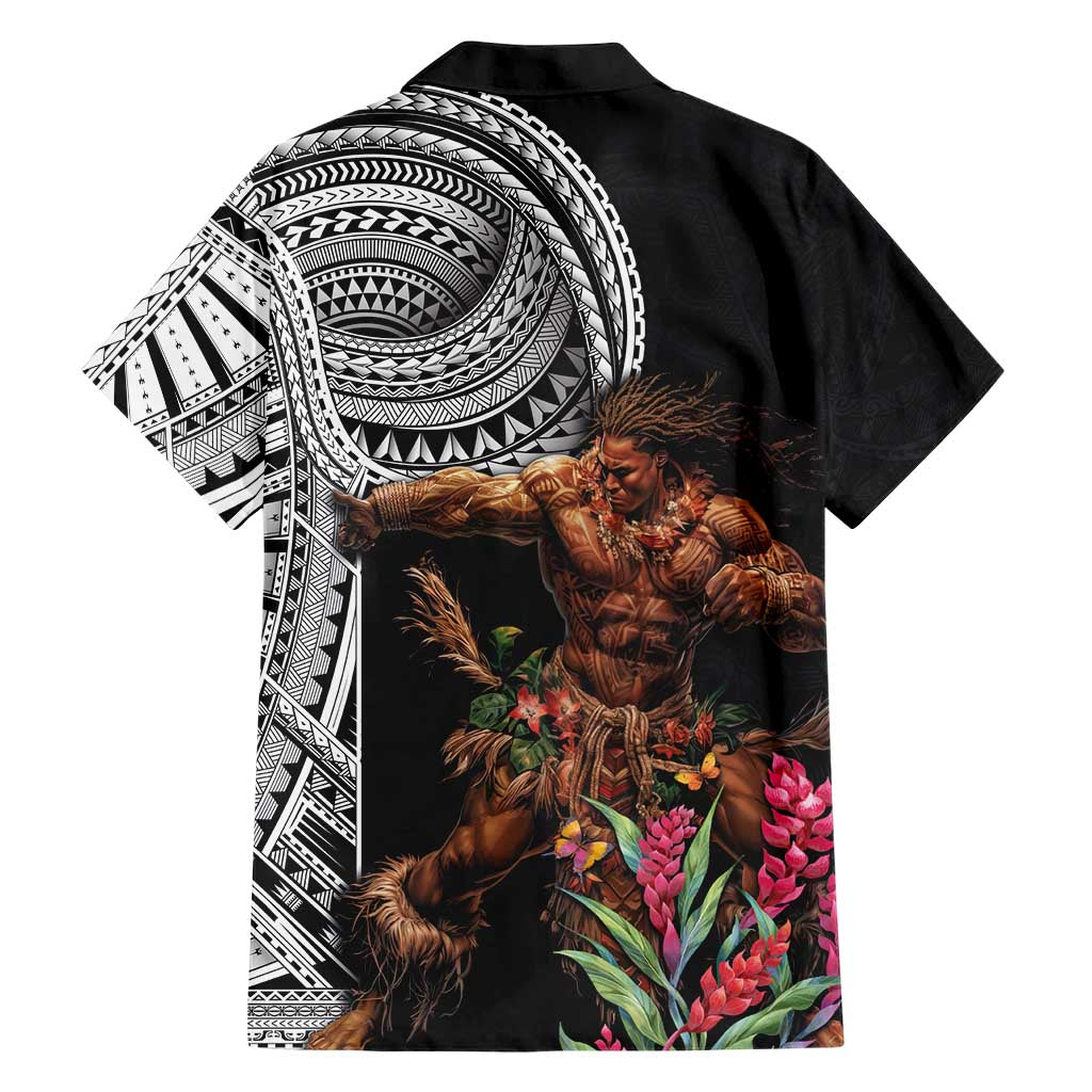 Samoan Warrior Art Tattoo Family Matching Short Sleeve Bodycon Dress and Hawaiian Shirt Polynesian Pattern and Teuila