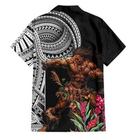 Samoan Warrior Art Tattoo Family Matching Short Sleeve Bodycon Dress and Hawaiian Shirt Polynesian Pattern and Teuila