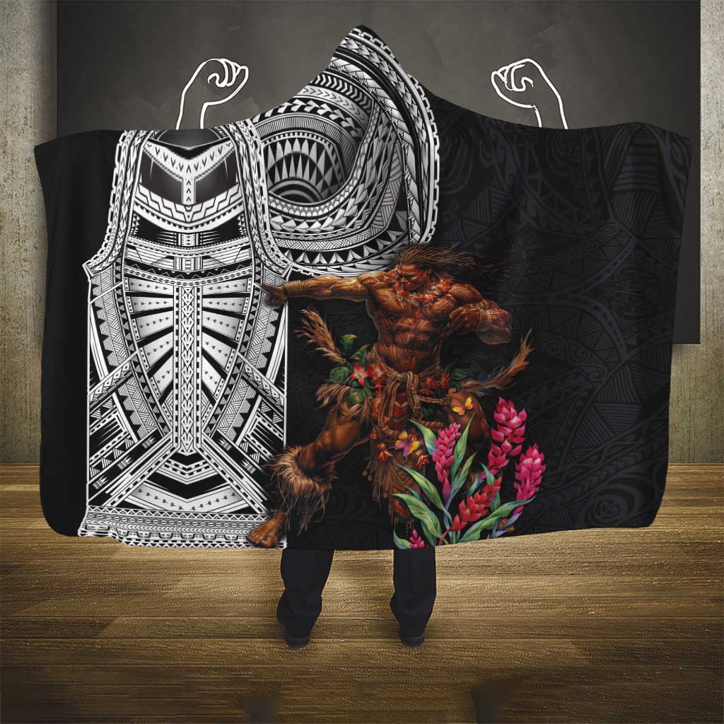 Samoan Warrior Art Tattoo Hooded Blanket Polynesian Pattern and Teuila